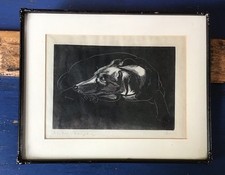 Antique WINIFRED O HUMPHREYS greyhound lurcher print engraving FRAMED 3/25