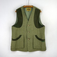 Hucklecote Tweed Shooting Vest Mens 46 Green Wool Check Gilet Hunting Waistcoat