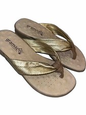 GOLD Leather Flip Flops Sandals Women’s 6 USA Dressy Golden Shoes Queen Egyptian