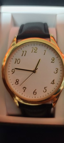 Men watch gold black leather - gold,