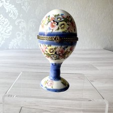 Vintage Floral + Gold Colour Egg Shaped Ring / Jewellery Trinket Box Pretty