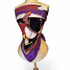 Vintage Oscar de la Renta Purple Red Gold Chain Print Silk Scarf 32" Square