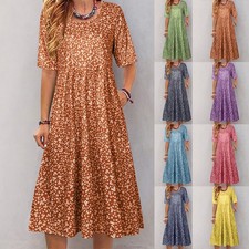 Womens Boho Floral Midi Dress
