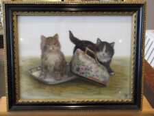Kittens / Cats Oil on Glass panel  Bessie Bamber 23.5 x 18.5cm