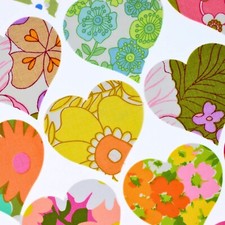 Vintage 70s Fabric Hearts 12 Pcs | Retro Floral Die-Cut Heart Shaped Appliqués
