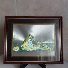 Vintage Tiger & Cubs Dufex Foil Print Picture Josephine Marsh Foil Art Framed