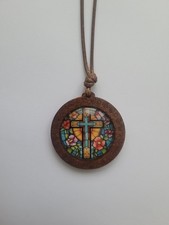 Wooden Cross Necklace Stained