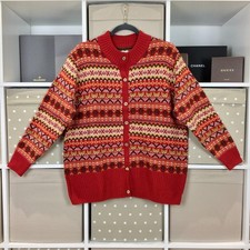 Fair Isle Wool Mix Cardigan XL Size 20-22 Red Fox Knit Land Girl Country Rose