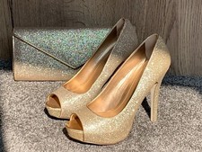 Gorgeous Gold peep toe shoes and matching handbag size 37