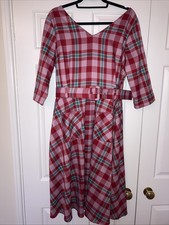 Collectif Pink And Blue Checked Dress Size 14 Rockabilly / 1950’s Style