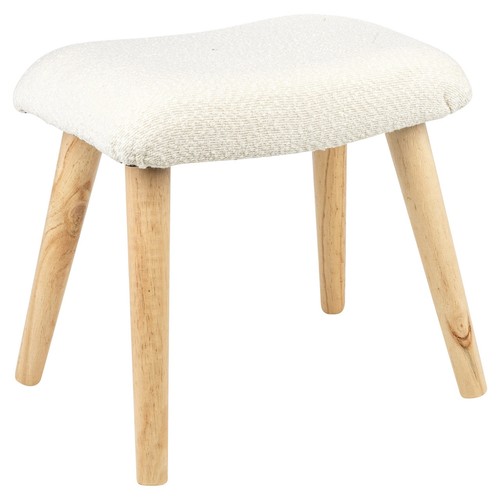 White boucle footstool wood - boucle,