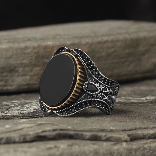 Onyx gemstone silver ring - onyx,