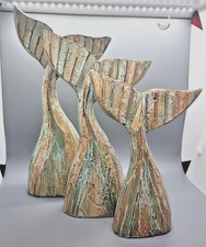 Nautical Wooden Whale Tail Hand carved & painted in Bali - Pinus Wood Green