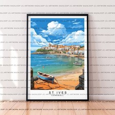 St Ives Cornwall Unframed Illustration Art Colourful Harbour St Ives Wall Print