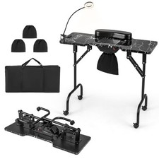COSTWAY Folding Manicure Nail Table w/Electric Dust Collector & Carry Bag-Black