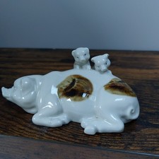 Vintage Pig Piglet China Ornament Figure White with Brown Spots