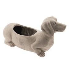 Distressed Grey Terracotta Sausage Dog Planter Flower Holder 30cm