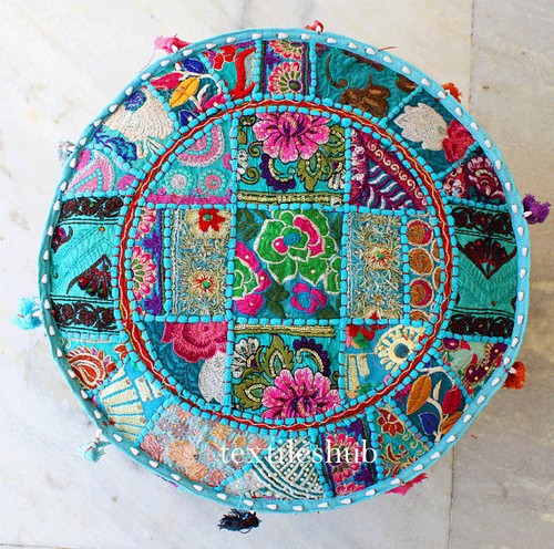 Indian handmade round pouffe - handmade,