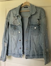 Shein Women’s Pearl Studded Denim Jacket, Size S