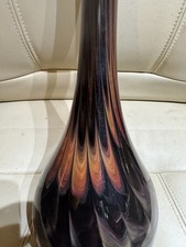 Vintage Art Glass Vase - Brown / Subtle Orange Feathering Pattern - Heavy 19in H