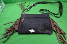 Ladies' Genuine Western Style Purse Handbag Cowhide Leather W/Hair,Brown & White