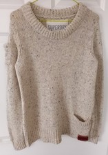 Superdry Sweater girls Small Oatmeal Colour wool blend front and sleeve Pocket