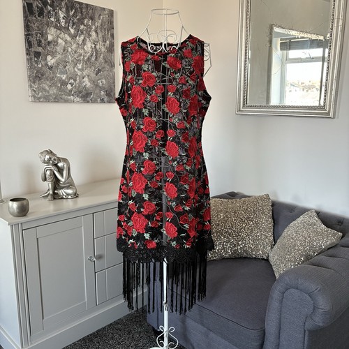 Black red rose embroidered - red,