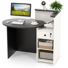 L-Shaped Reception Desk with Drawer and Adjustable Panels Black