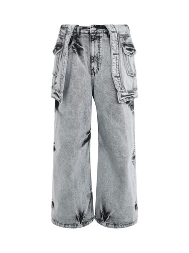 Skirt layered denim pants - layered,