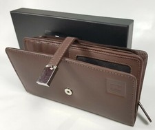 Designer Ladies Genuine Leather Wallet Purse Clutch RFID Strap Boxed Brown HideZ