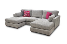 DFS 'Essie' Chaise Corner Sofa Stone Essie Body Woven Fabric Double End Modern