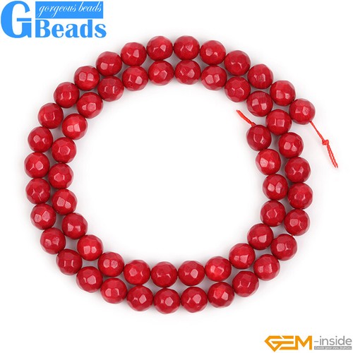 Round red coral beads - red,