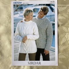 Sirdar knitting pattern 5630. Denim Sport Aran sweater 34-44" Original