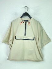 J.Lindeberg Beige Plain Boxy Half Zip Short Sleeve Funnel Neck Top UK S