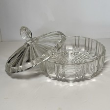 Vintage Anchor Hocking Old Cafe Covered Candy Dish Ribbed Clear Glass