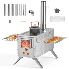 Camping Wood Stove, Stainless Steel Wood heater for Tent, with 7 Chimney Pipes