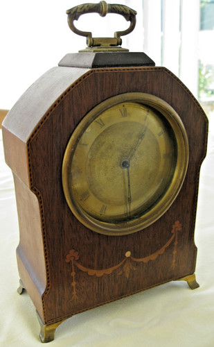 Antique inlaid mantel clock - mantel,