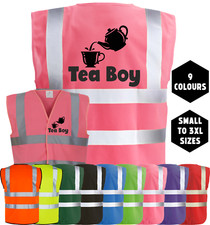 TEA BOY Funny Builder Office Site Hi-Vis Viz Visibility Safety Vest Waistcoat