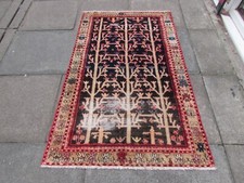 Shabby Chic Worn Vintage Hand Made Traditional Oriental Blue Wool Rug 164x101cm