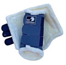 Blue Brushing Boots Cream Fleece for Horse Tendon Protection Dressage pony to Xl