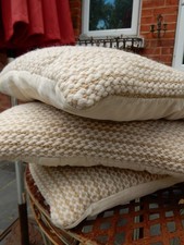 Dunelm 3 Cushions & Pads 55% Wool Knit Thick Chunky Neutral Natural 50 x 50cm