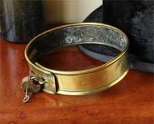 Large Victorian Brass Dog Collar & Lock. Antique Big Bulldog Collar 19th Century