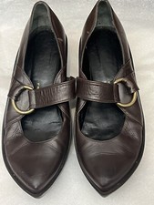 ROBERT CLERGERIE QUIRKY BROWN LEATHER LOW WEDGE SHOES SIZE 6.5