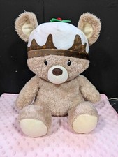 CLINTONS  CHRISTMAS TEDDY BEAR WEARING A  XMAS PUDDING HAT 13” 