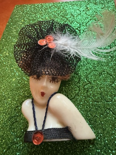 Vintage lady head brooch pin - vintage,