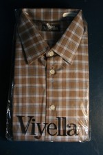 Vintage Viyella brown check flannel mod shirt size large NEW Packet revival