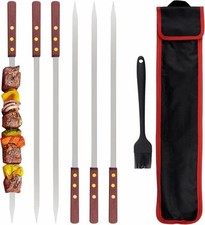 KEYIDO® 40cm Flat Kebab Skewers with Beechwood Handles, 6 PCS Stainless Steel BB