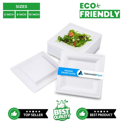 Strong square bagasse plates - square,