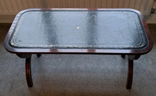 LOVELY VINTAGE GREEN LEATHER & MAHOGANY BEVAN FUNNELL?  COFFEE TABLE 