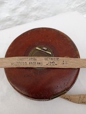 Vintage Chesterman 66 ft Tape Measure with Brown Leather Case & Brass Winder